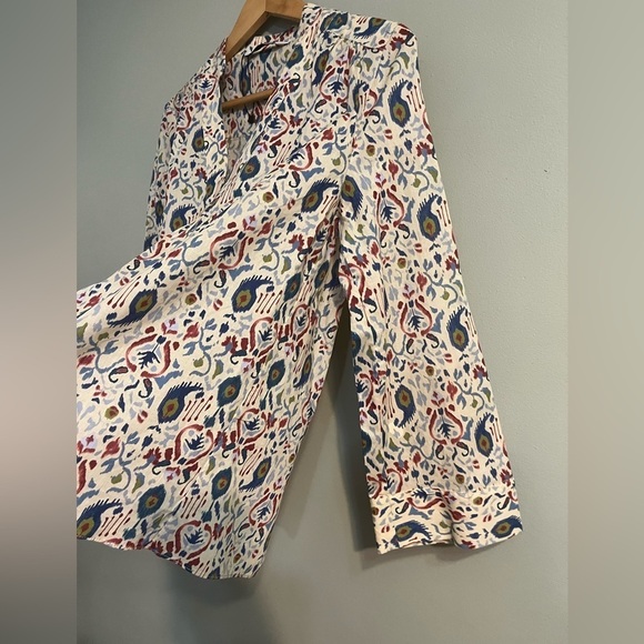 Zara Womens Lightweight Boho Multicolor Bell Sleeve V neck Blouse Sz S - Picture 3 of 9